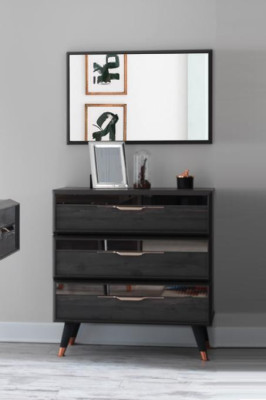 Modern Chest of drawers with Mirror Luxury Moder design Bedroom Wood Set 2pcs