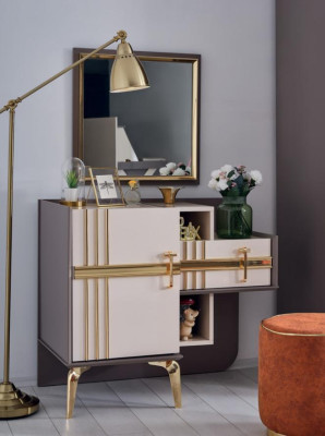 Dressing table Console Bedroom Furniture Design Wood with Metal Gray new