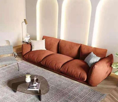 Sofa 3 Seater Textile Wood Modern Brown Sofa Upholstery Couch Luxury new Sofa