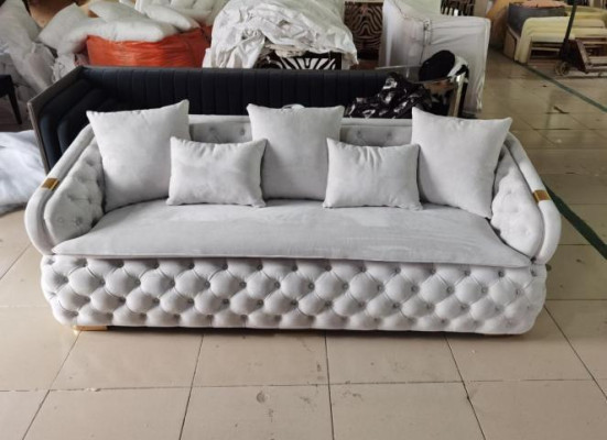 luxurious designer gray 3-seater luxury chesterfield fabric sofa modern new