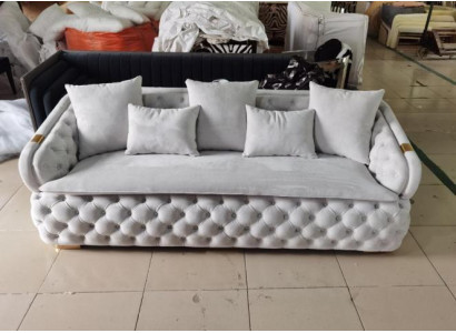 luxurious designer gray 3-seater luxury chesterfield fabric sofa modern new