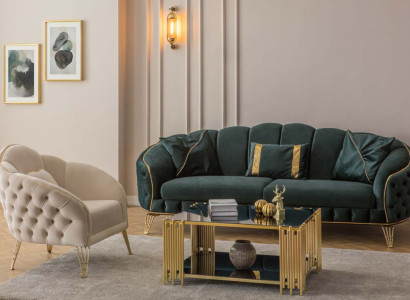 Complete Living room 3-piece stylish three-seater sofa couch luxury 2x armchair