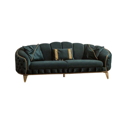 Modern Chesterfield Green Sofa 3 Seat Couches Three Seater New Textile Metal