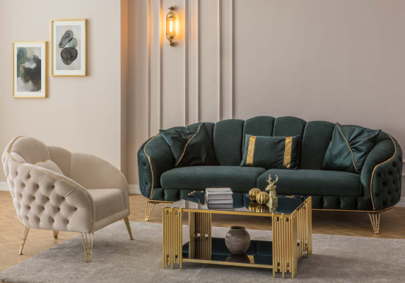 Modern Chesterfield Green Sofa 3 Seat Couches Three Seater New Textile Metal