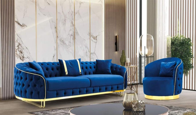 Blue Chesterfield Armchair Living room round armchair designer single seater. xlfurniture.co.uk 