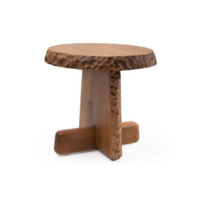 Luxurious round side table with wooden top in light brown color modern