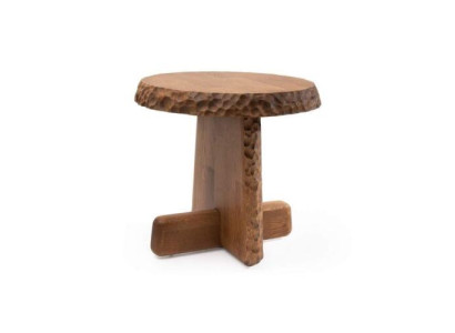 Luxurious round side table with wooden top in light brown color modern