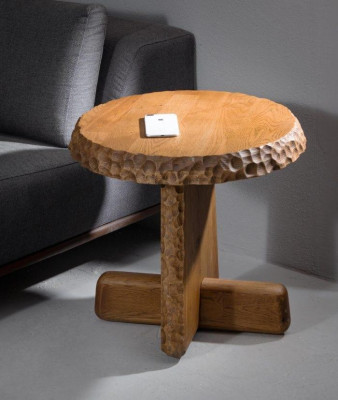 Luxurious round side table with wooden top in light brown color modern