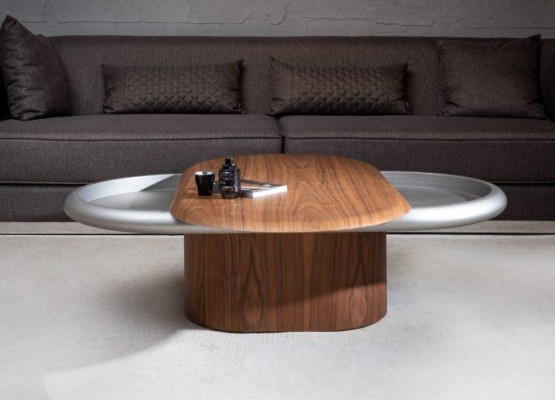 exclusive Luxury Living room Oval Coffee table Brown Color Modern Wood