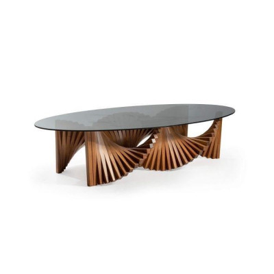 Design Luxury Living room Oval Coffee table Brown Color Modern Wood new