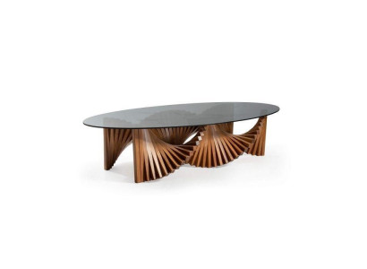 Design Luxury Living room Oval Coffee table Brown Color Modern Wood new