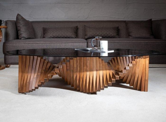 Design Luxury Living room Oval Coffee table Brown Color Modern Wood new