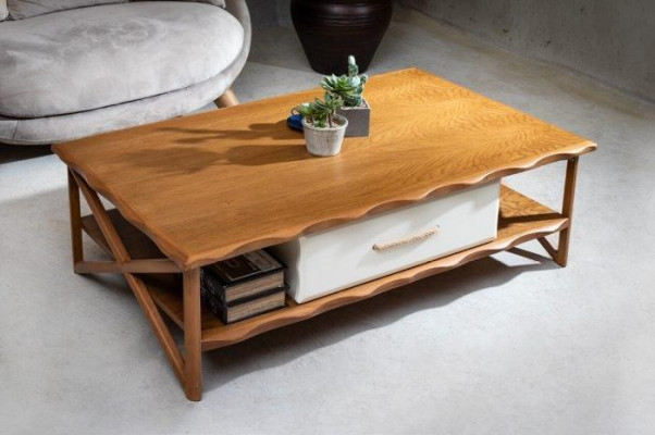 Chic coffee table for living room with sliding drawer, modern novelty