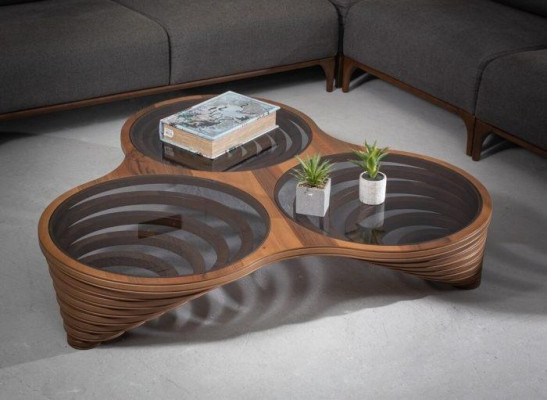 exclusive luxury living room coffee table brown color with glass top modern