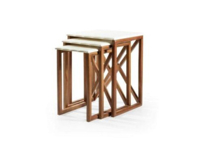 White Coffee table Suite 3x Square Wooden Tables Living room Furniture