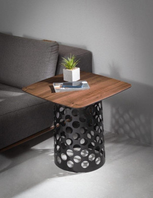 Luxurious metal table designer wooden top living room side table
