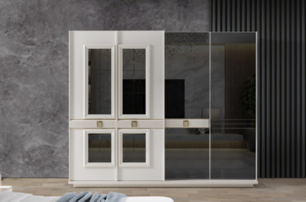 Robust White Wardrobe Bedroom Designer Wardrobe Glass Cabinet