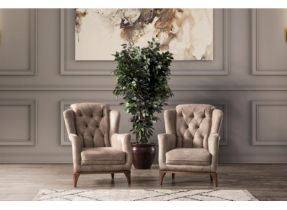 Chesterfield Robust 2x Fabric Chairs Luxurious 1-Seater Modern Furniture