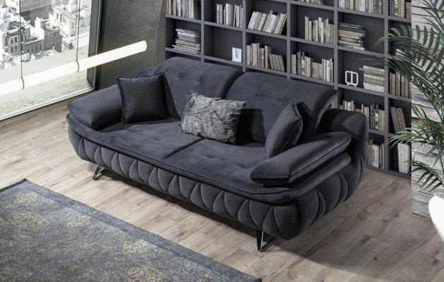 Living room set 3 pieces black white 2x sofas with armchair modern design textile