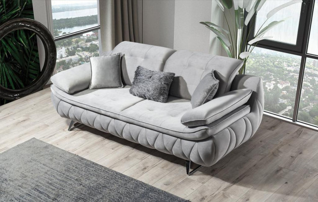Living room set 3 pieces black white 2x sofas with armchair modern design textile