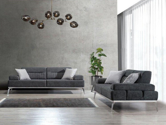 Fabric sofas living room set 2 pieces. Gray Color Textile Material Modern Design