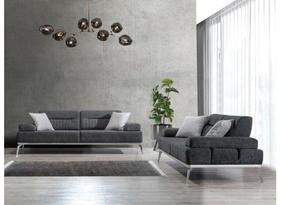 Fabric sofas living room set 2 pieces. Gray Color Textile Material Modern Design