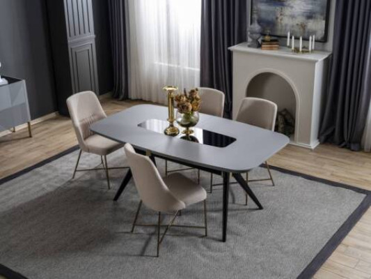 Gray and White Dining room Furniture Dining table Luxury 4x Upholstered Chairs Modern Set