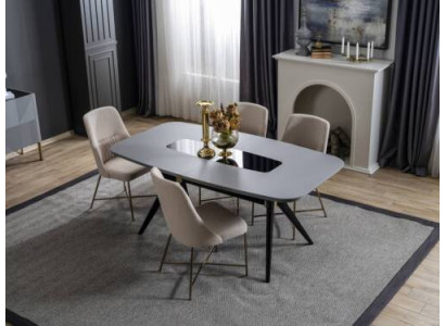 Gray and White Dining room Furniture Dining table Luxury 4x Upholstered Chairs Modern Set