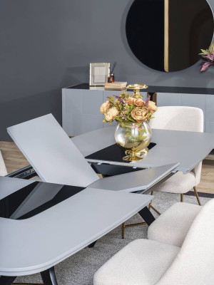 Gray and White Dining room Furniture Dining table Luxury 4x Upholstered Chairs Modern Set