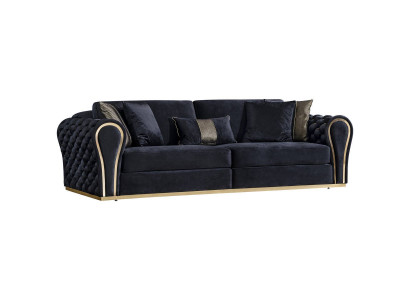 Stylish black 3-seater luxury living room seating furniture upholstered sofa