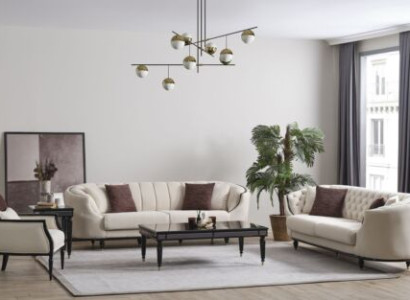White living room set sofa set 3+3+1 coffee table side table 5 pieces