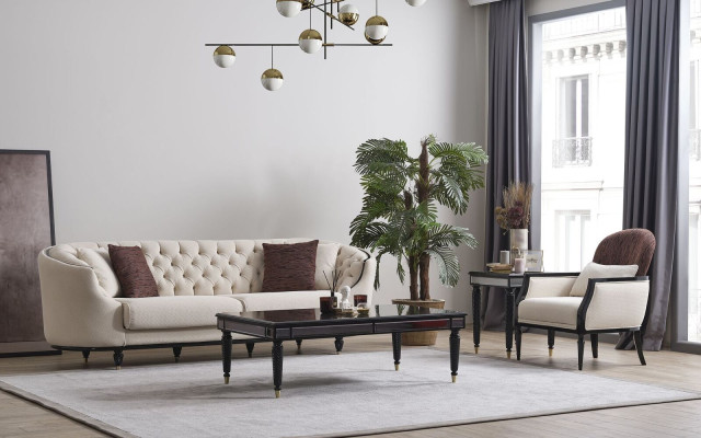 White living room set sofa set 3+3+1 coffee table side table 5 pieces