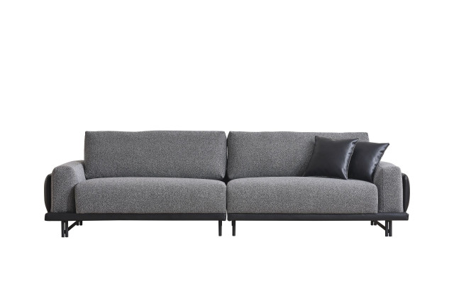 Gray living room three seater luxury upholstered furniture designer wooden frame