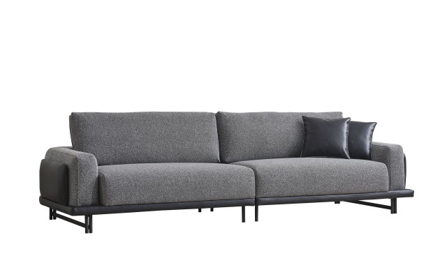 Gray living room three seater luxury upholstered furniture designer wooden frame