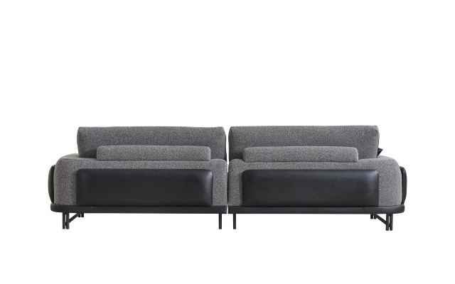 Gray living room three seater luxury upholstered furniture designer wooden frame