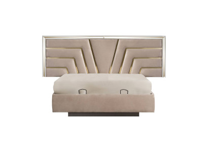Beige Bedroom Double bed Stable wooden frame Designer Upholstery Bed