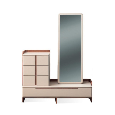 Stylish Beige Bedroom Furniture Upholstery Double bed Dressing table 5pcs