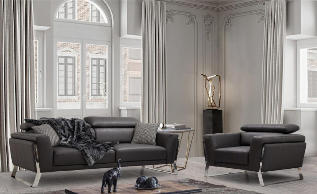 Designer imitation leather couch set 2x three-seater luxurious armchair 3-piece