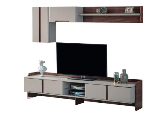 Stylish living room wall set designer TV lowboard wood coffee table