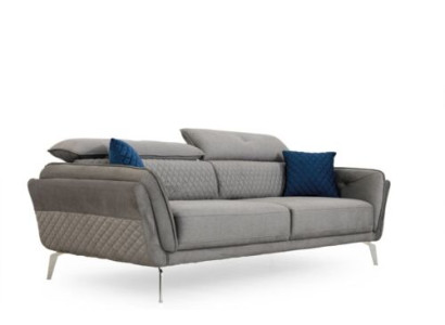 Gray Fabric Sofa Luxurious Upholstered Couch Modern Three Seater Textile Furniture