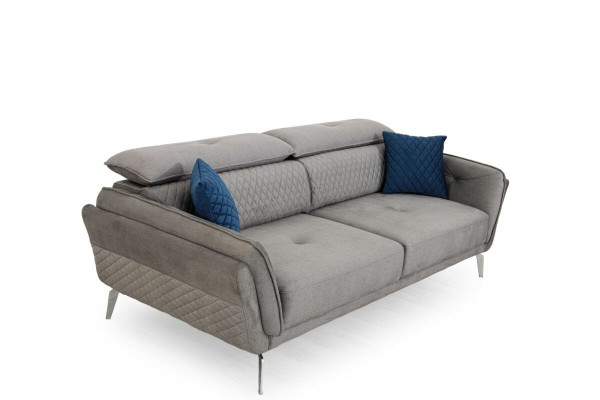 Gray Fabric Sofa Luxurious Upholstered Couch Modern Three Seater Textile Furniture