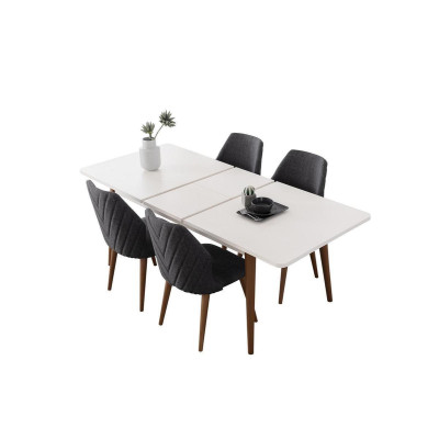 Dining room set White Dining table 4x upholstered chairs Luxury wooden table 5-piece set