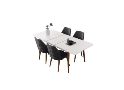 Dining room set White Dining table 4x upholstered chairs Luxury wooden table 5-piece set