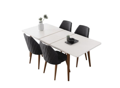 Dining room set White Dining table 4x upholstered chairs Luxury wooden table 5-piece set