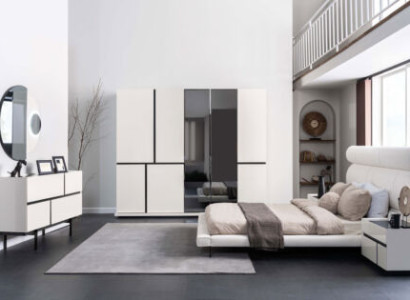 White Bedroom Set Double bed Wardrobe 2x Bedside tables Mirror