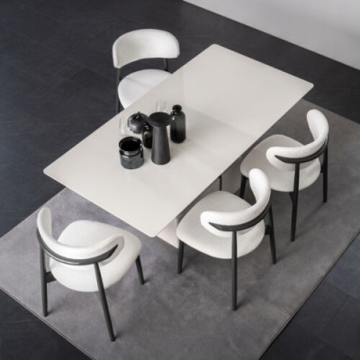 exclusive s Dining room set white dining table 4x textile upholstered chairs 5 pieces.