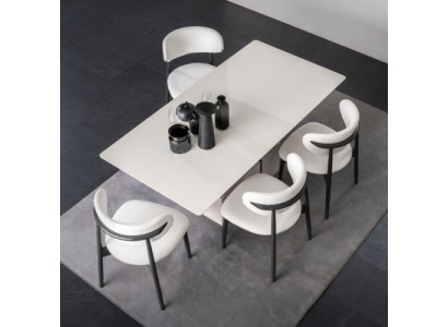 exclusive s Dining room set white dining table 4x textile upholstered chairs 5 pieces.