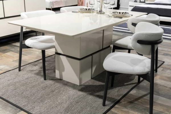 exclusive s Dining room set white dining table 4x textile upholstered chairs 5 pieces.