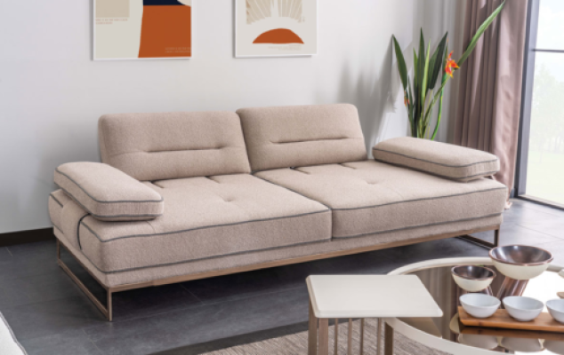 Stylish Beige Sofa Living room Three Seater Designer Upholstery Couches