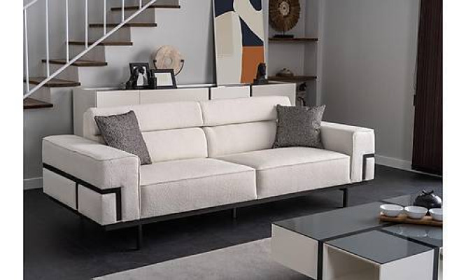 Living room White textile sofa exclusive r three-seater upholstery couch new